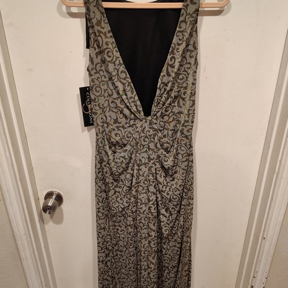 JS Collections Gold Sparkle Formal Column Maxi Dress 14- Low Back Y2K Fairy Prom - Picture 5 of 8